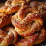 Golden brown cinnamon sugar pretzel twists ready for snacking.
