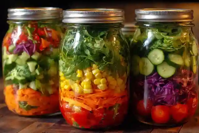 Colorful Veggie Mason Jar Salads