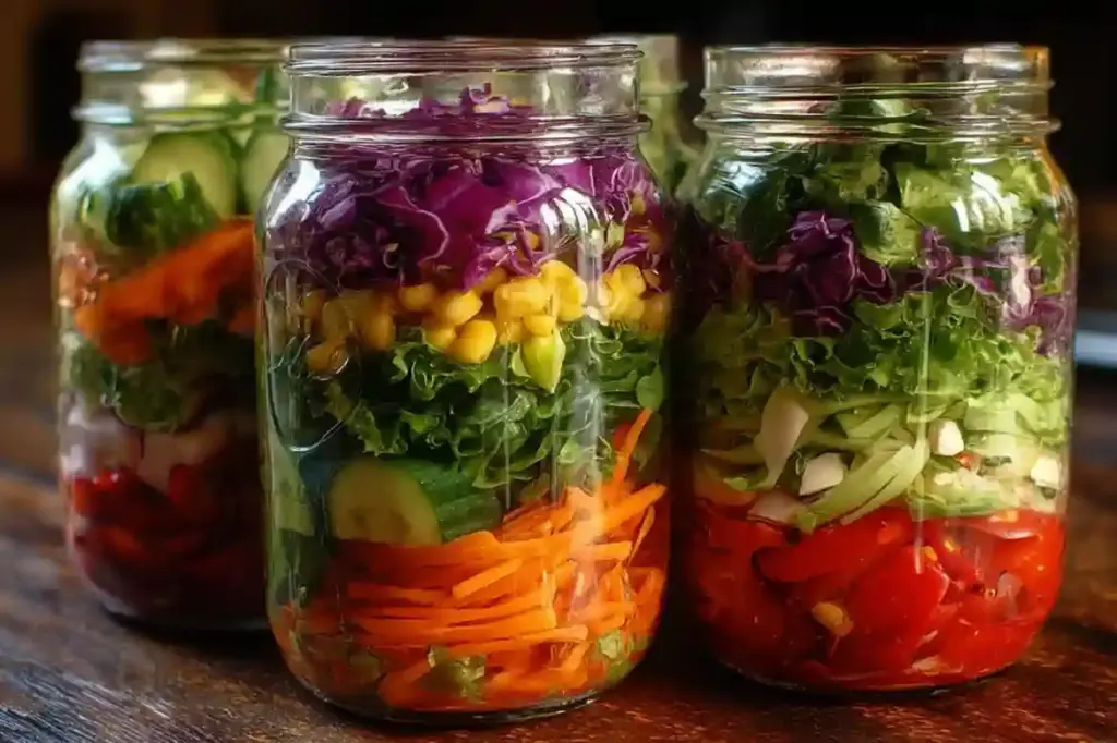 Colorful Veggie Mason Jar Salads