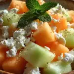 Cottage Cheese Melon Salad with colorful fruits and creamy texture