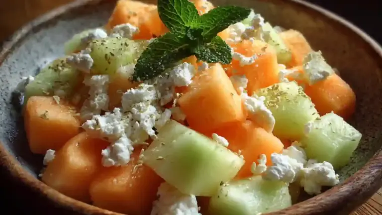 Cottage Cheese Melon Salad with colorful fruits and creamy texture