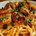 Delicious Cowboy Butter Chicken Linguine garnished with herbs and spices