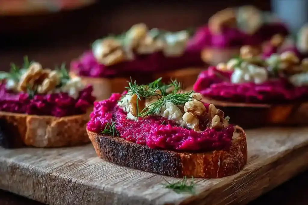 Creamy Beet and Walnut Spread Crostini