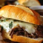 Delicious Crock Pot French dip sandwiches served with au jus dip