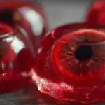 Spooky Eyeball Jell-O cups decorated for Halloween