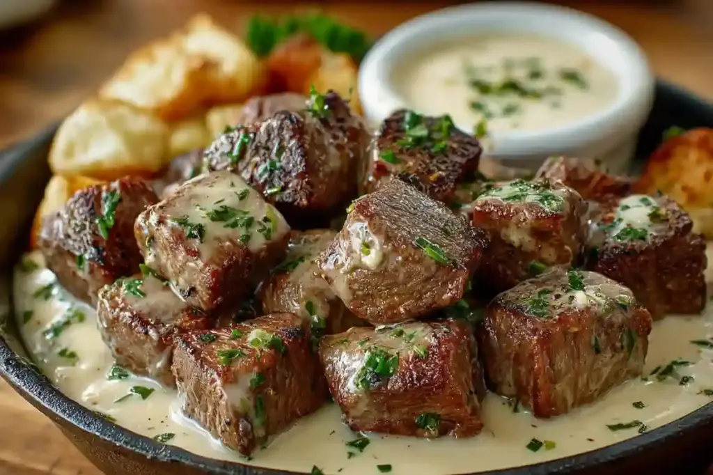 Garlic Butter Steak Bites with Creamy Parmesan Sauce