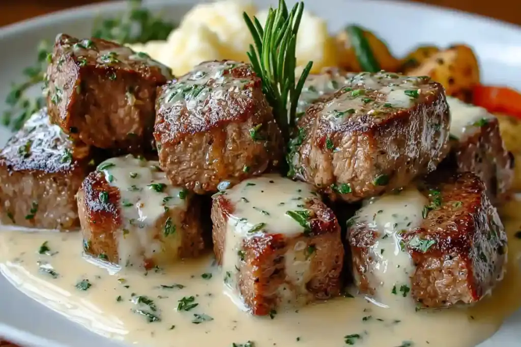 Garlic Butter Steak Bites with Creamy Parmesan Sauce