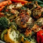 Delicious Garlic Herb Chicken served with fresh veggies in a bowl
