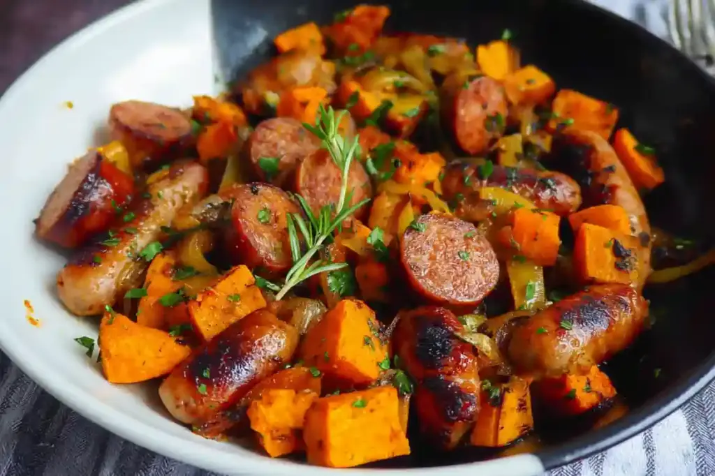 Honey Garlic Sausage with Sweet Potatoes