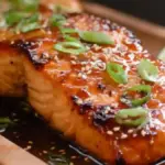 Honey Sriracha Glazed Salmon dish garnished with herbs