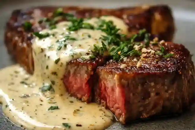 Juicy Ribeye Steak with Creamy Garlic Sauce