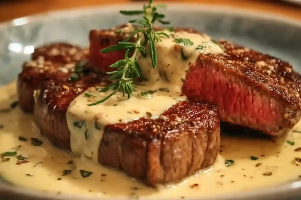 Juicy Ribeye Steak with Creamy Garlic Sauce