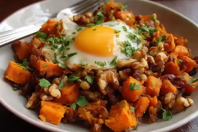 Maple Walnut Sweet Potato Hash