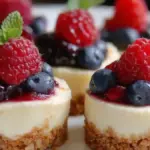 Delicious mini berry cheesecake bites topped with fresh berries