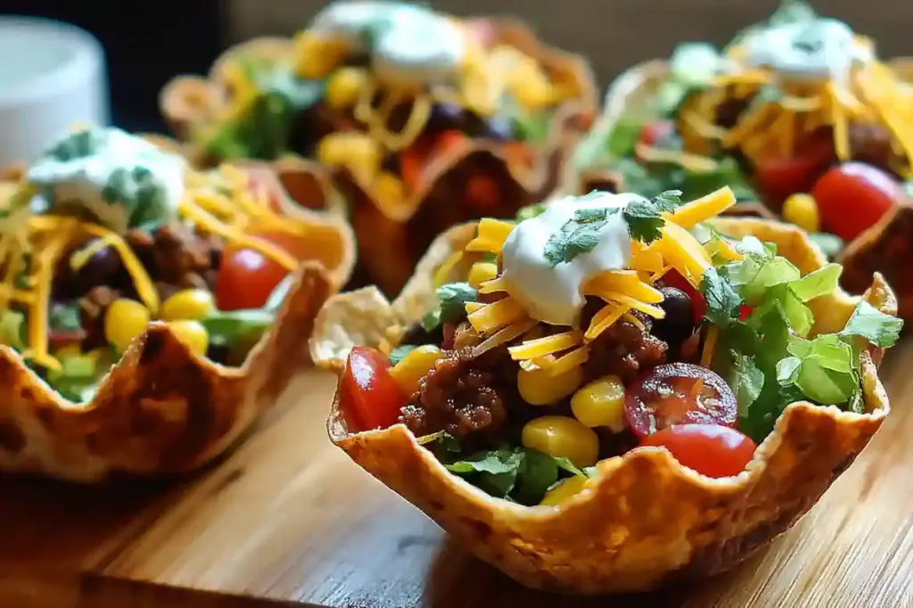 Mini Taco Salad Bowls with a Crunchy