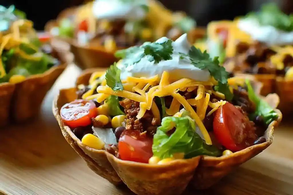 Mini Taco Salad Bowls with a Crunchy