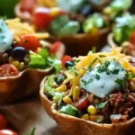 Easy mini taco salad bowls with crunchy toppings and vibrant ingredients.