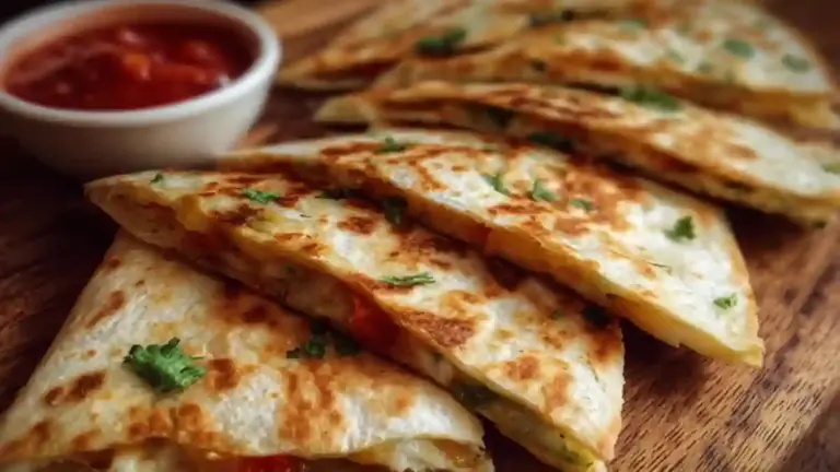 Mini veggie quesadilla triangles with colorful vegetables and melted cheese