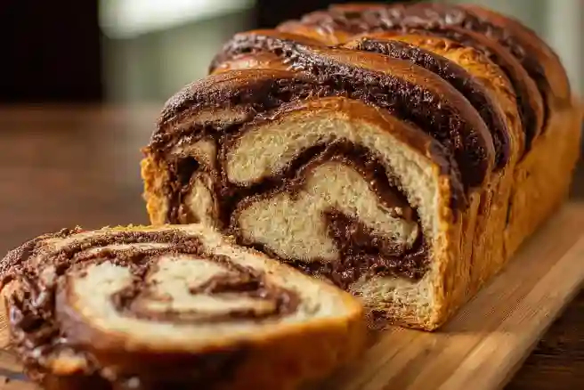 Nutella Swirl Chocolate Bread freshly baked and ready to enjoy
