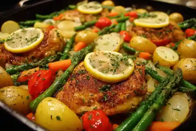 One Pan Lemon Garlic Chicken and Veggies