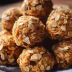 Healthy peanut butter oatmeal bites arranged on a plate