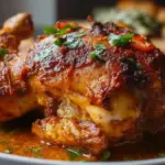 A deliciously roasted Peri-Peri Chicken garnished with herbs and spices.