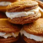 Pumpkin spice cookie sandwiches with cream filling and autumn spices