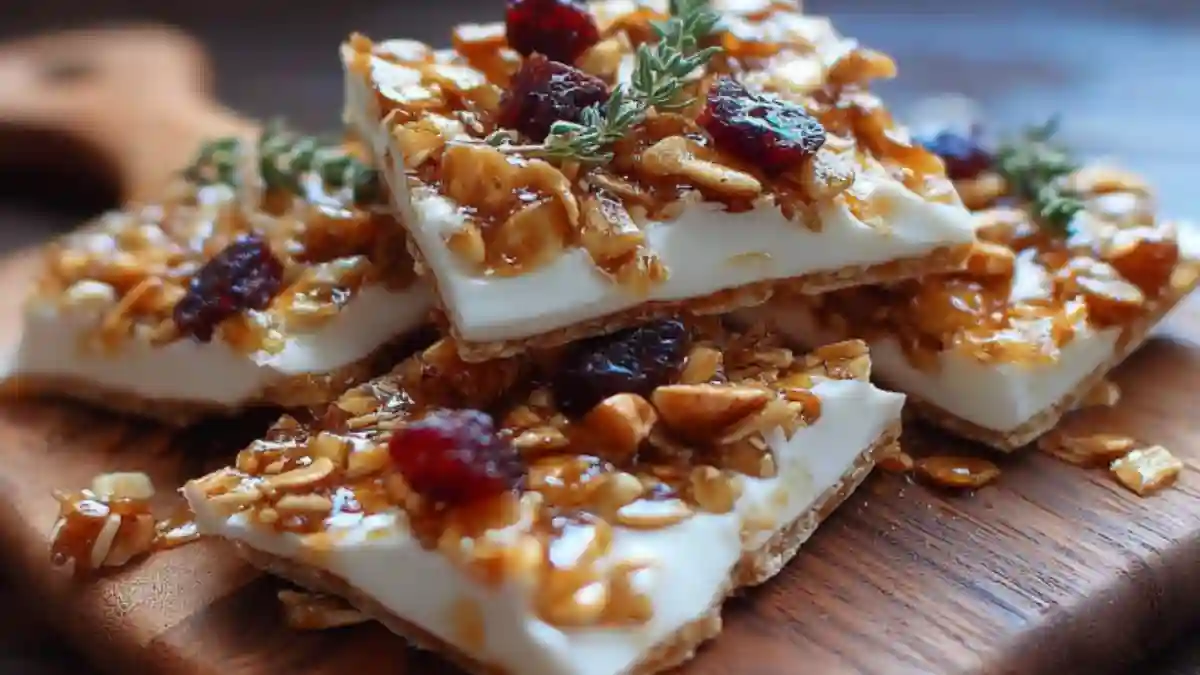 Delicious quick Honey Yogurt Bark topped with fruits and nuts.