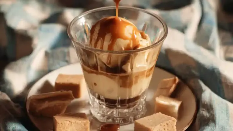 Delicious Salted Caramel Affogato with espresso and vanilla ice cream
