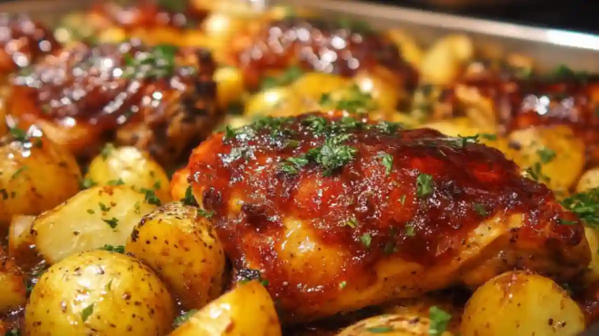 Sheet Pan BBQ Chicken with Potatoes, a delicious and easy dinner recipe