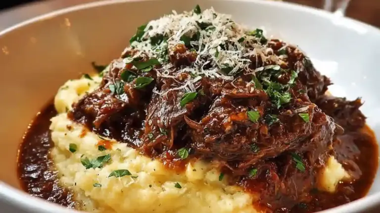 Delicious short rib ragu served with fluffy Parmesan mashed potatoes.