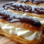 Homemade simple eclairs filled with cream, perfect for dessert lovers