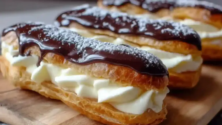 Homemade simple eclairs filled with cream, perfect for dessert lovers