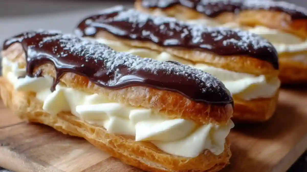 Homemade simple eclairs filled with cream, perfect for dessert lovers