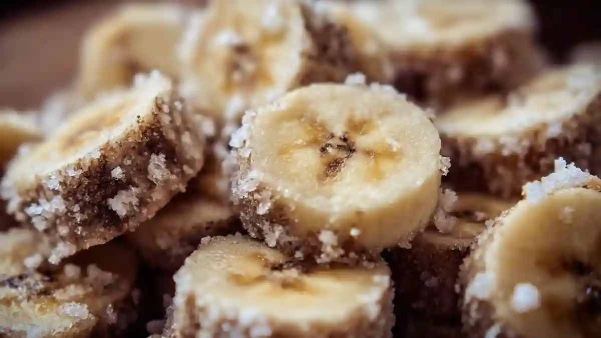 Simple frozen banana coins ready to be enjoyed as a healthy snack.