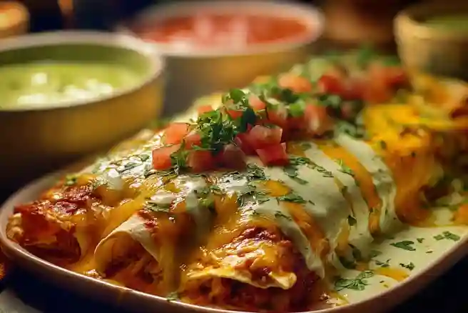 Smothered green chile chicken burritos 