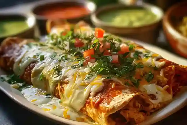 Smothered green chile chicken burritos