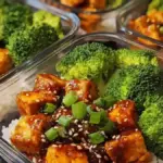 Teriyaki tofu meal prep bowls with vegetables and rice