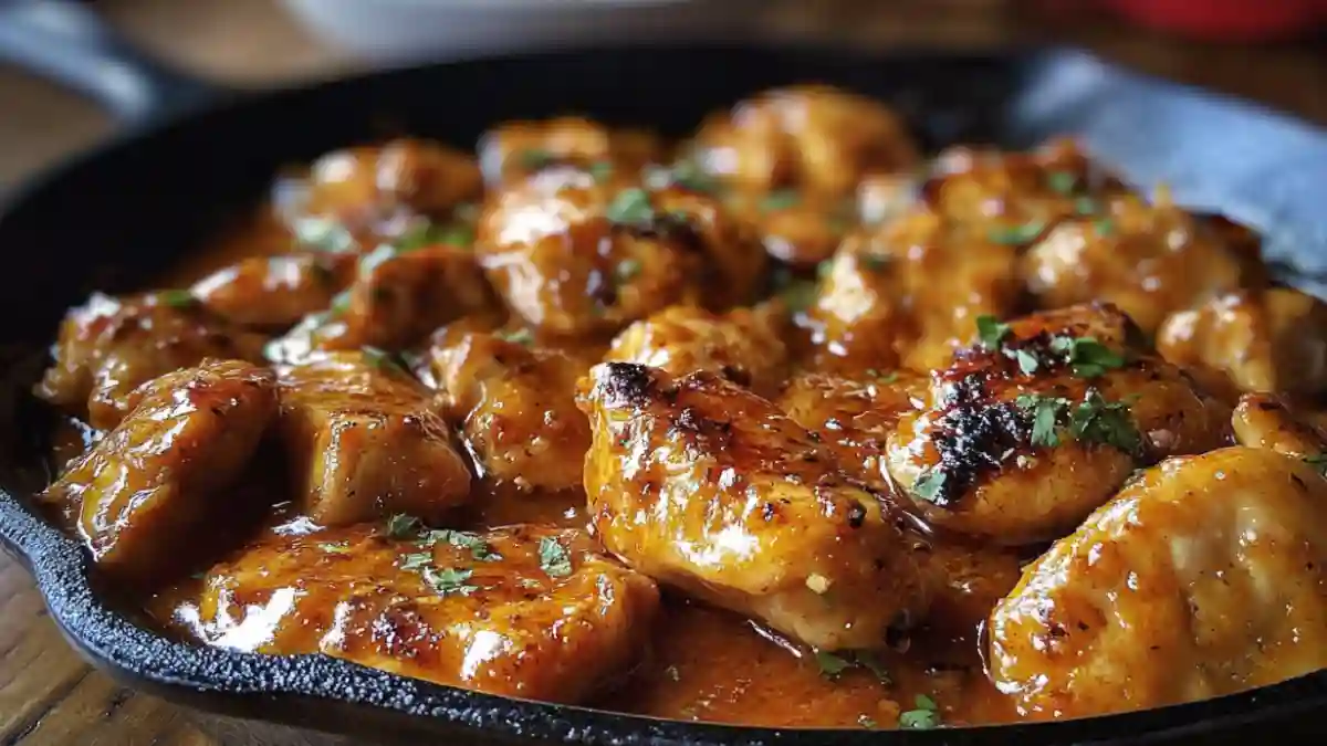 Delicious Butter Chicken Skillet served with rice and garnished with parsley