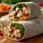 Thai Peanut Chicken Wraps with fresh vegetables and savory sauce