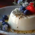 Deliciously creamy Vanilla Bean Panna Cotta served in a glass dessert dish.