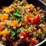Zesty Vegetarian Quinoa Salad with colorful vegetables and dressing