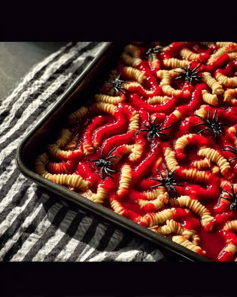 Bloody Guts Cinnamon Rolls, spooky Halloween dessert treat