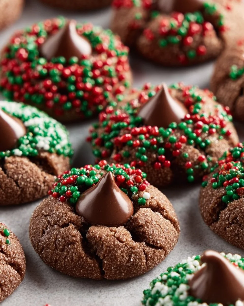 Freshly baked Chocolate Blossom Cookies with chocolate center