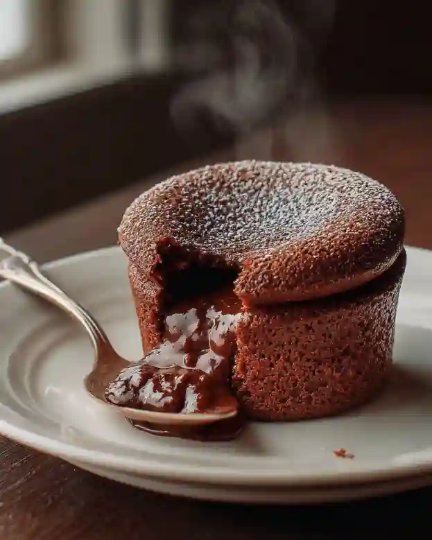 Delicious and fluffy chocolate soufflé served in a stylish dish