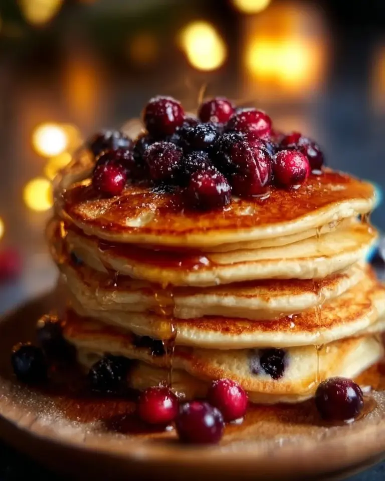 Delicious cranberry orange pancakes topped with fresh cranberries and orange slices