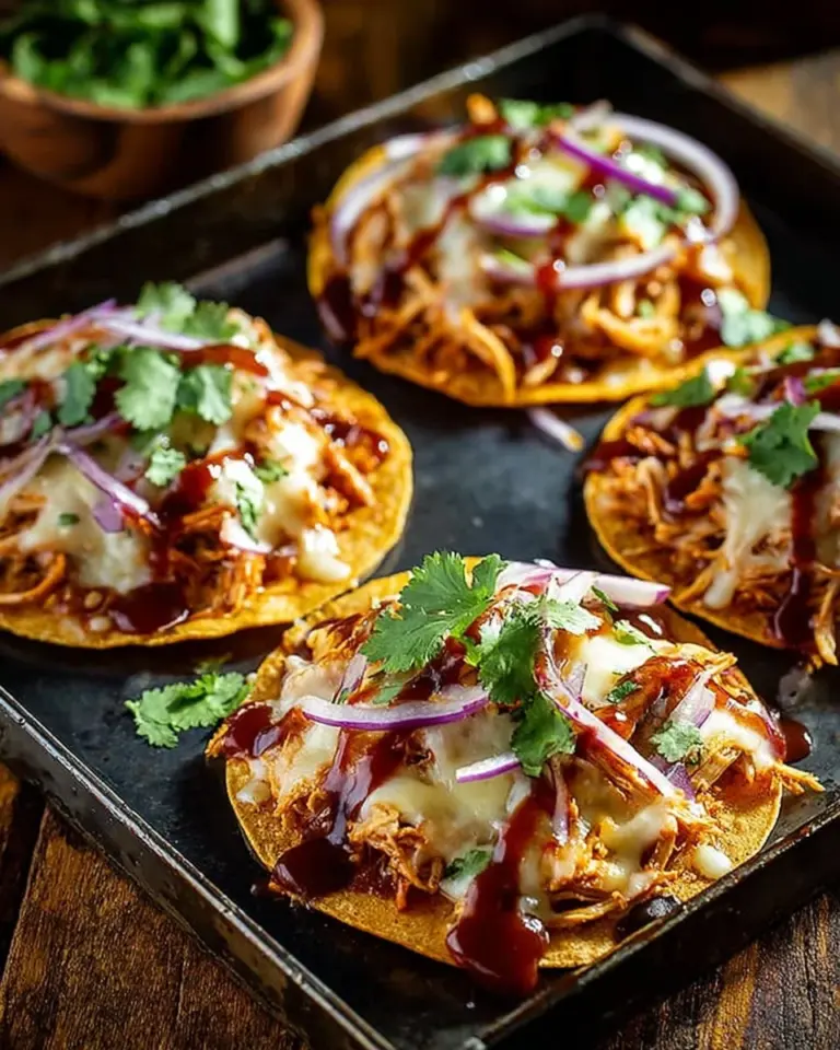 Delicious easy BBQ chicken tostadas topped with fresh ingredients