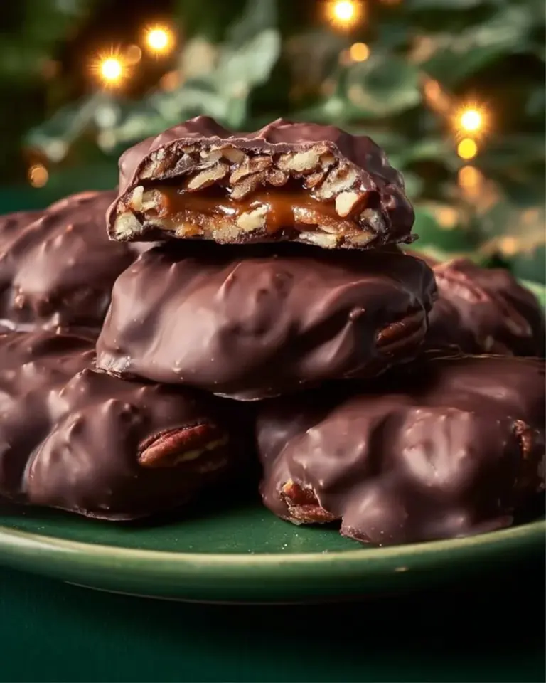Delicious homemade Christmas Pecan Turtles made with chocolate and pecans
