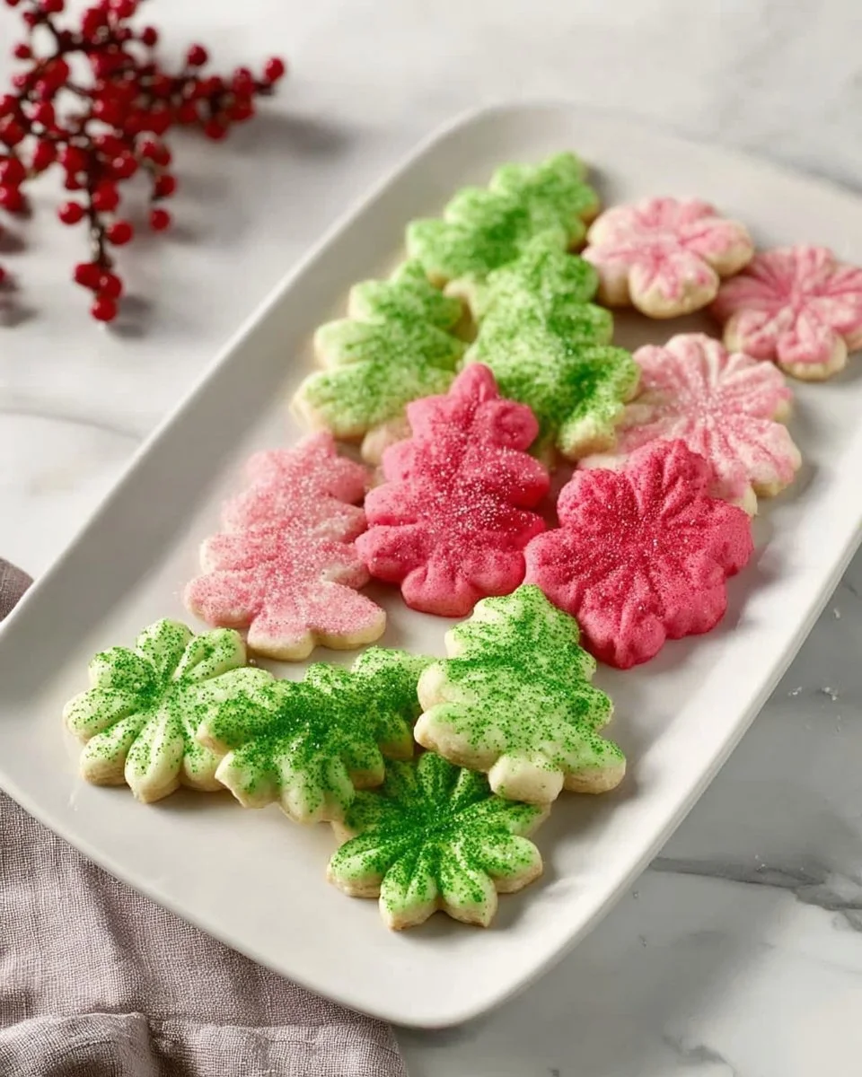 Deliciously decorated Christmas spritz cookies on a holiday table
