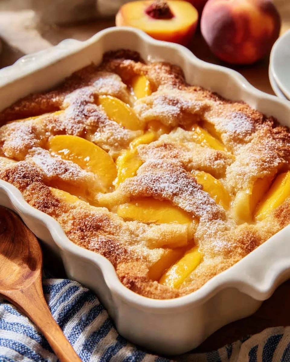 Delicious easy peach cobbler made with canned peaches, served warm.